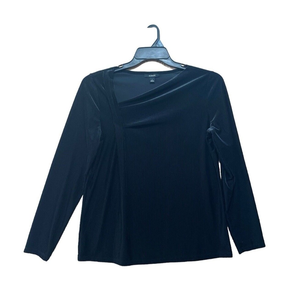 Alfani Velvet Size S‎ Women Top Drape Neck Long Sleeve Ribbed Black Blouse